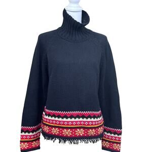 Hanna Andersson black/red turtleneck sweater, medium, fair isle, thick, fringe